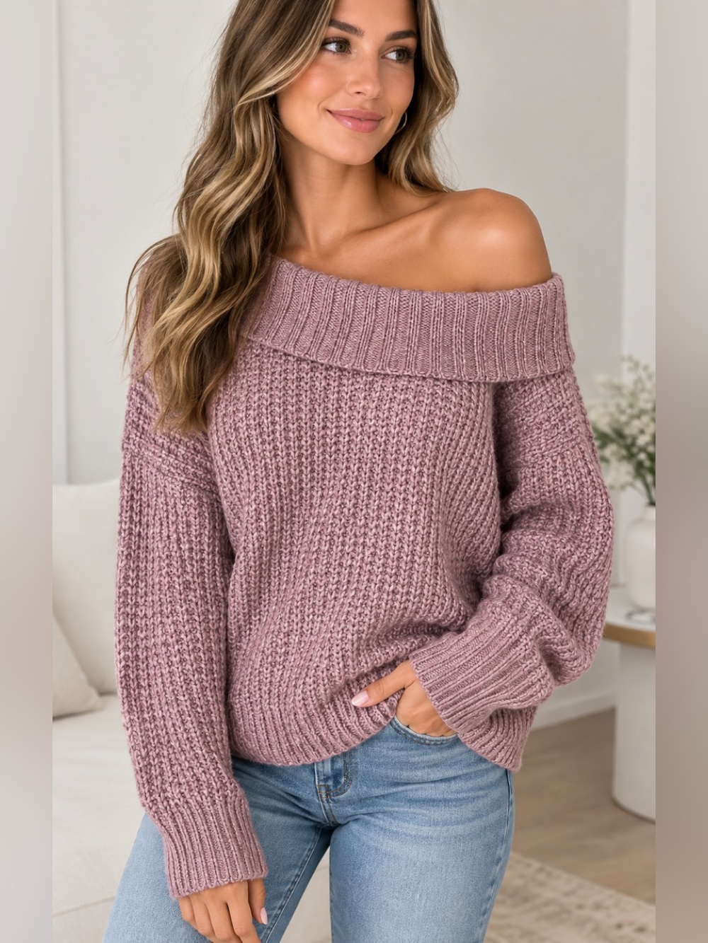 Express Mauve Chunky Turtleneck Sweater